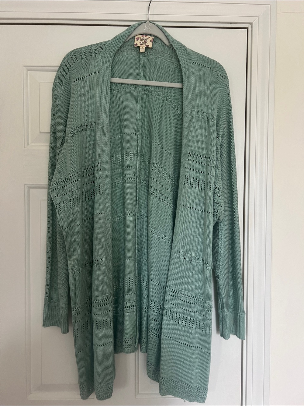 Hippie Rose Mint Green Open-Front Knit Cardigan